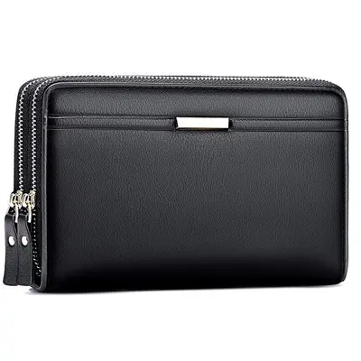 Men's Clutch Bag, Multi-Card Slots, Double Zipper, Long Wallet Style - 6
