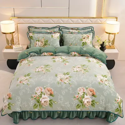 A-grade Thickened Milk Velvet Four-piece Bedding Set with Bed Skirt, Winter Heavyweight Single Bed Sheet, Double-sided Velvet Duvet Cover Three-piece Set A - 8