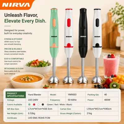 Nirva Uluslararası 4in1 Avrupa-Amerika Standardı 400W Blender Mutfak Şefi Makinesi Gıda İşlemcisi Pimënt Blender Çubuğu Et Kıyma Makinesi