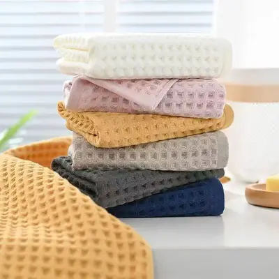 Waffıl desenli pamuklu havlu seti, ev kullanımı, yumuşak