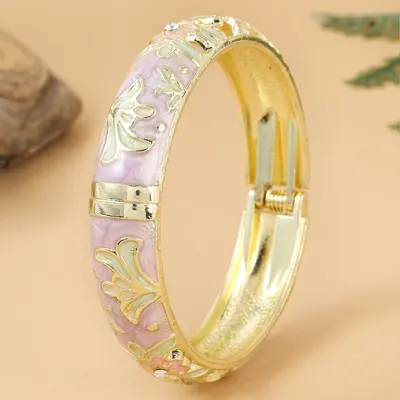 Cloisonné bilezik, çiçek desen, taşlı, geniş model - 11