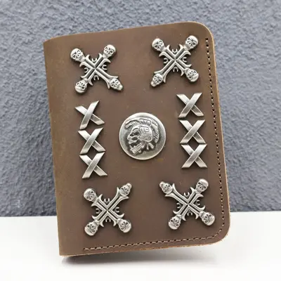 Punk Perçinli Gerçek Deri Erkek Cüzdan, Kısa Model, Çıtçıtlı - 8