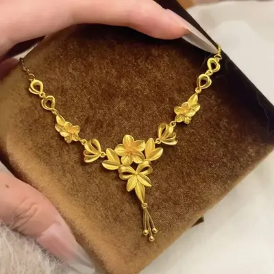 Altın Görünümlü Saçaklı Kolye, Düğün Takısı - 4