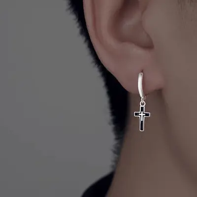 Çapraz küpeler tek parça minimalist çok yönlü erkek kulak manşetleri moda niş kişilik tasarımı üst düzey küpeler