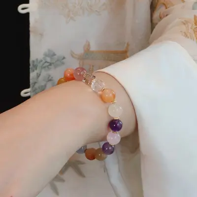 Natural Crystal Multicolor Beaded Bracelet for Women