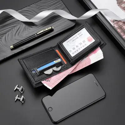 Kurze Herren-Geldbörse im Business-Stil mit Litschi-Muster und Reißverschluss - 4