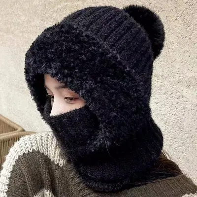 Kadın Kış Örme Şapka, Boyunluk ve Maske 3'ü 1 Arada Set - 7
