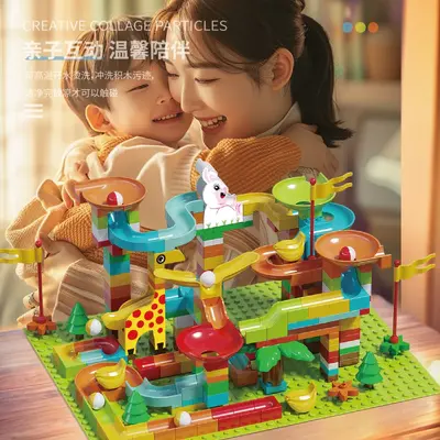 Building Block Set with Slide Track and Marble Run, Ages 3-6 - 3