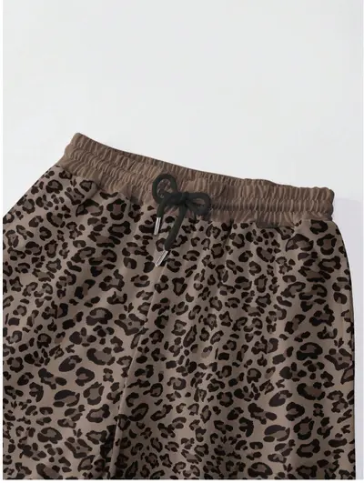 Leopard Print Short-Sleeve Two-Piece Homewear Set