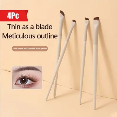 Porcelain White Crescent Eyeliner Brush with Angled Thin Tip