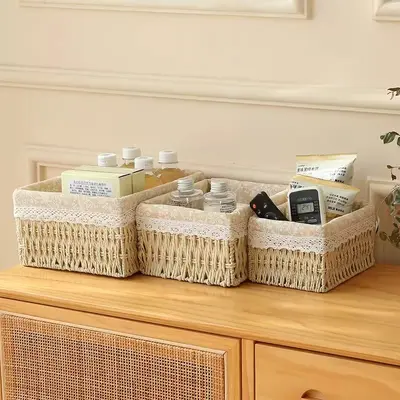 Rattan dokuma depolama sepeti salon masası - 3