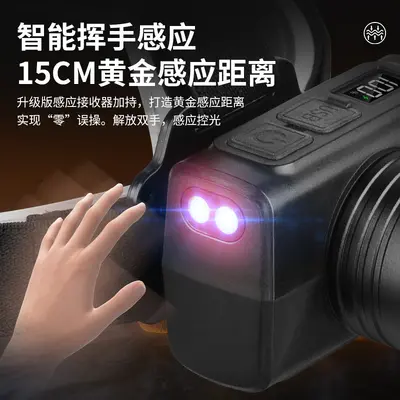 Sensor-Stirnlampe, tragbar, Teleskop-Zoom, digitale Anzeige