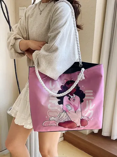 Printed Canvas Tote Bag for Women, Large Capacity Shoulder Shopping Bag - 1