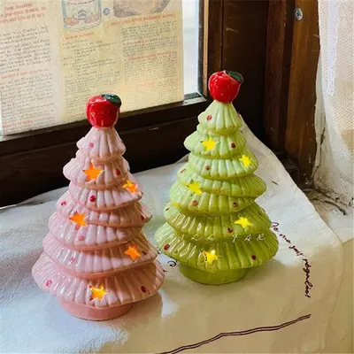 Keramik-Weihnachtsbaum-Apfel Nachtlicht für den Nachttisch, Dekorfigur