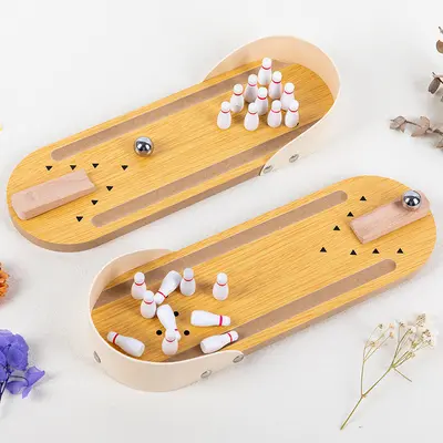 Children's Educational Wooden Mini Bowling Set, Tabletop Game