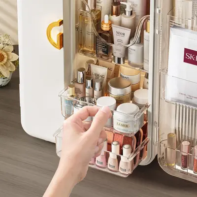 Dust-proof cosmetics storage box for desk
