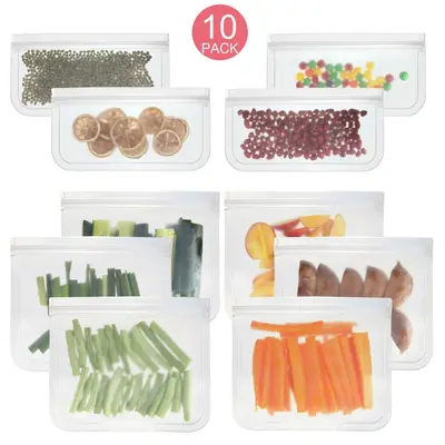 Frosted PEVA Food Storage Bags, Self-Sealing, for Refrigerator