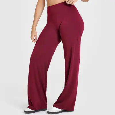 Kadın Bol Kesim Düz Paça Yoga Pantolonu, Yüksek Bel, Dikişsiz - 13
