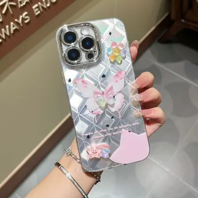 iPhone 17/16 Pro Max case, cute bow lanyard glitter
