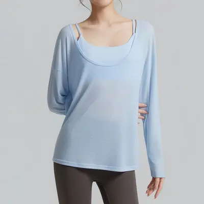 Two-Piece Yoga Cover-Up Set with Support Tank and Loose Running Top - 9