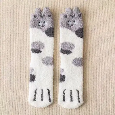 Kadın ev çorabı, mercan polar, kalın, kedi pençeli, dökülmeyen - 9
