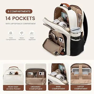 Women's Laptop Backpack for Short Trips, Large Capacity Lightweight Travel Organizer Bag - 2