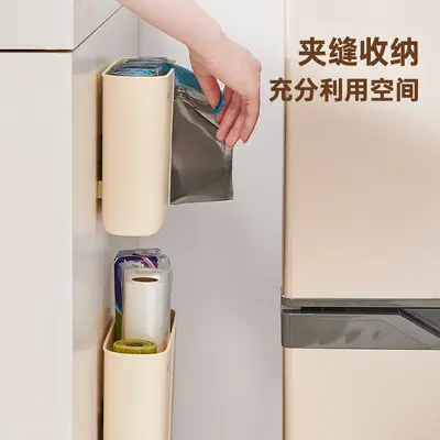 Plastic bag storage box, wall-mounted, adhesive-free
