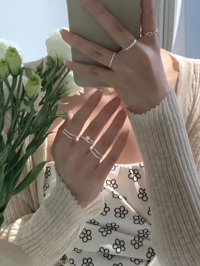 S925 gümüş inci yüzük kadın işaret parmağı - 5