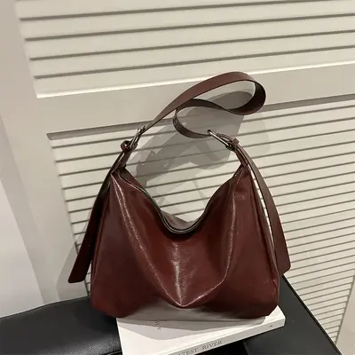 Oily Leather Look Large Capacity Women's Tote Bag with Crossbody Strap - 1
