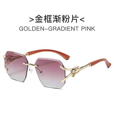 Frameless Square Sunglasses with Leopard Print Temples - 11