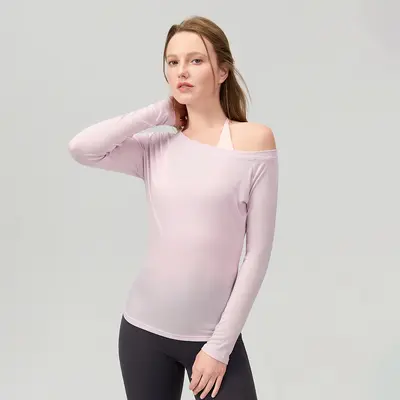 Tencel-Yoga-Oberteil für Damen, locker, schulterfrei, langarm