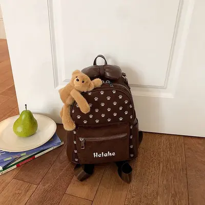 Women's Backpack with Cartoon Puppy Paw Design and Bow, Large Capacity - 7