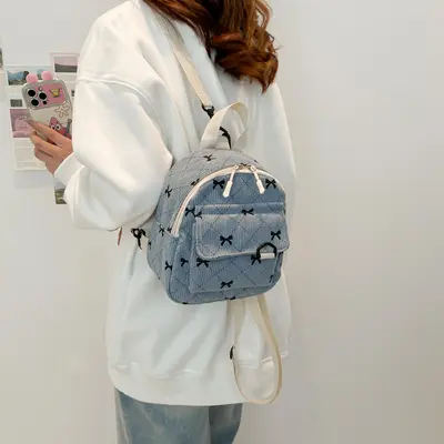 Bow-Detail Korean-Style Girls' Backpack, Large Capacity Casual Backpack - 5