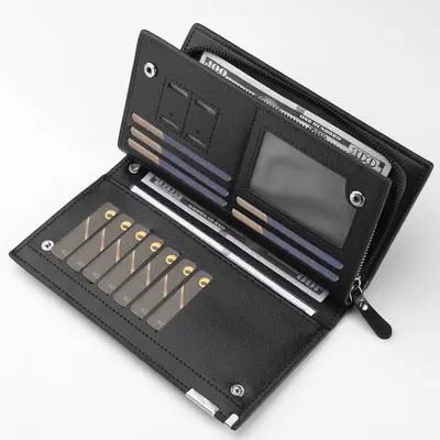 Men's long zip wallet with anti-theft protection and multi-card slots - 2