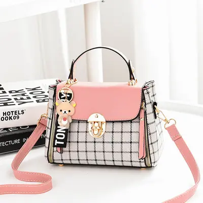 Plaid Women's Handbag, Single-Shoulder Strap Bag with Charm - 3