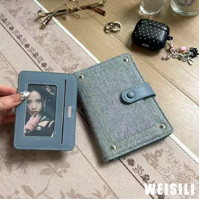 Retro denim pasaport cüzdanı ve kart çantası, taşınabilir belge saklama