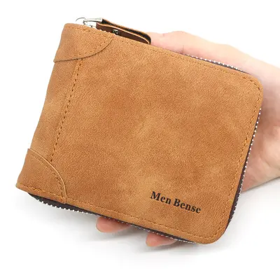 Persönliche kurze Herrenbrieftasche mit Reißverschluss, zweifach gefaltet, Herren-Geldbörse im Retro-Look mit mattiertem PU, Münzfach, Großhandel direkt vom Hersteller