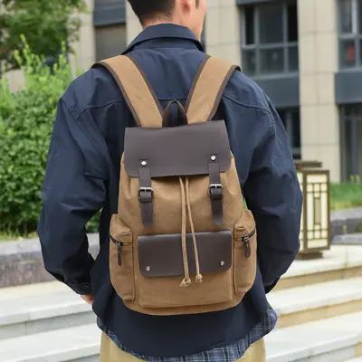 Minimalist Men's Canvas Backpack, Large Capacity, Retro Style - 2