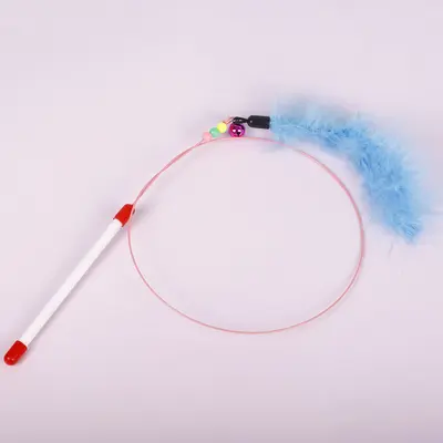 Two-Color Feather Cat Teaser Wand, Steel Wire Interactive Cat Toy - 10