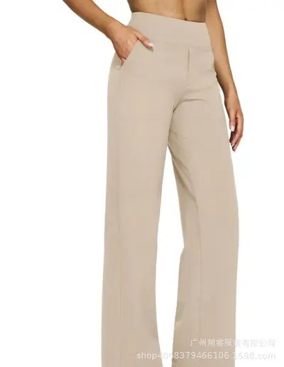 Damenhose, hohe Taille, gerade Passform, mit Taschen, Strick - 10