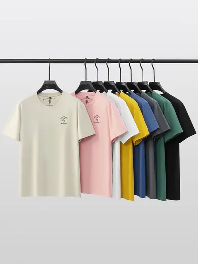 Herren-T-Shirt aus Baumwolle, Rundhals, kurzarm, mit Stickerei