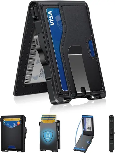 Men's Wallet with Carbon Fiber Pattern Metal Card Holder and RFID Protection - 9