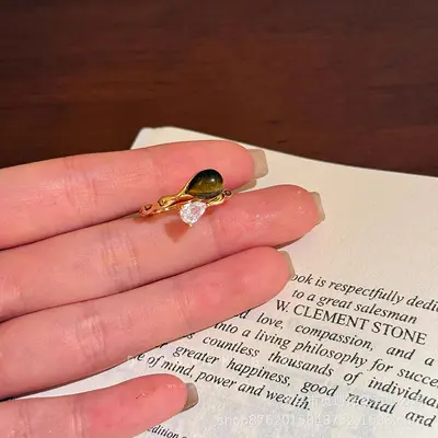Tiger eye star water drop open ring - 7