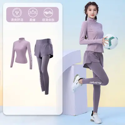 Sahte İki Parça Kadın Yoga Üstü Yarım Fermuarlı Uzun Kollu Dar Kesim - 6