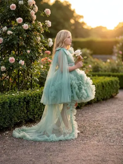 Mädchen-Babykleid zum ersten Geburtstag, Schrägschulter-Tutu mit Schleppe