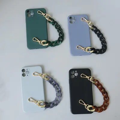 Colorful Herringbone Acrylic Phone Short Chain Resin Chain, Contrast Color Retro Handmade Detachable Chain Bag Decorative Chain