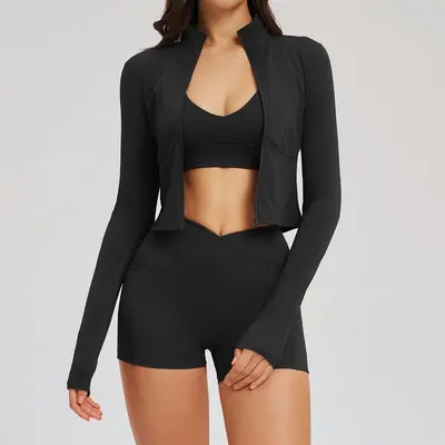 Yoga-Set mit nacktem Gefühl, dreiteiliges Set für Damen