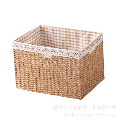 仿草带盖收纳箱杂物衣物零食收纳框收纳筐家用编织储物玩具收纳 - 12