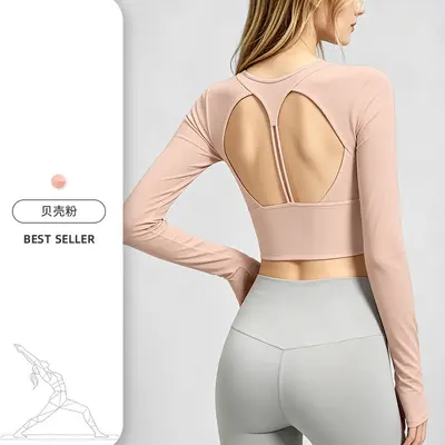 Women's fitness yoga top long sleeve open back - 8