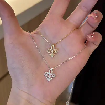 S925 silver peony necklace with zircon, clavicle chain